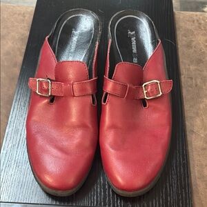 Romika Red Leather Slip-On Mules with Gold Buckles